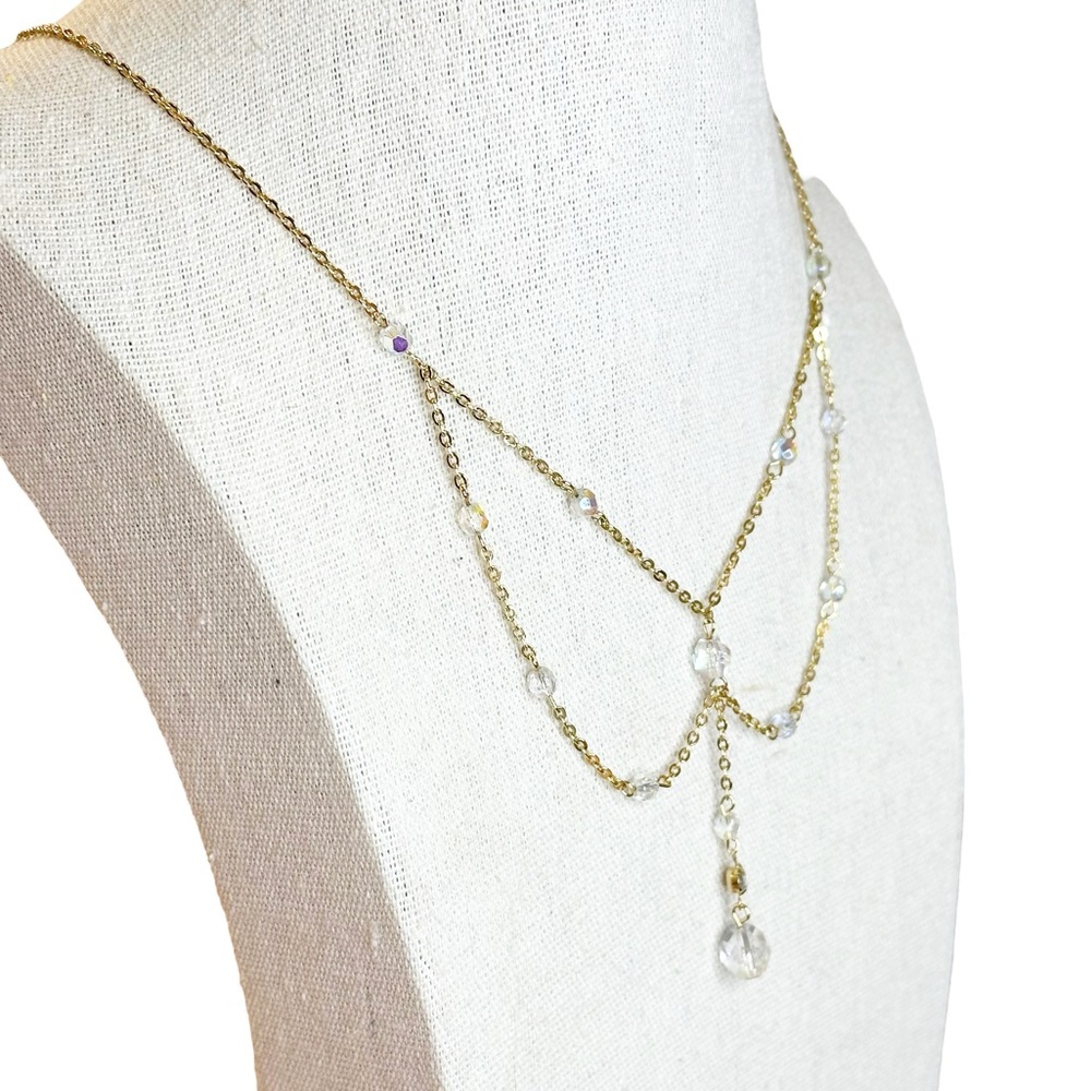 Vintage NOS Y2K Draped AB Crystal Y Drop Dainty Angelcore Necklace